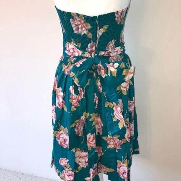 Carol Anderson California Dress Size 10 Turquoise Floral Cotton Attached Belt - Picture 9 of 13